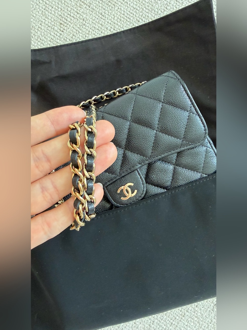 CHANEL Classic Flap Phone Holder with Chain Quilted Caviar - Picture 15 of 16